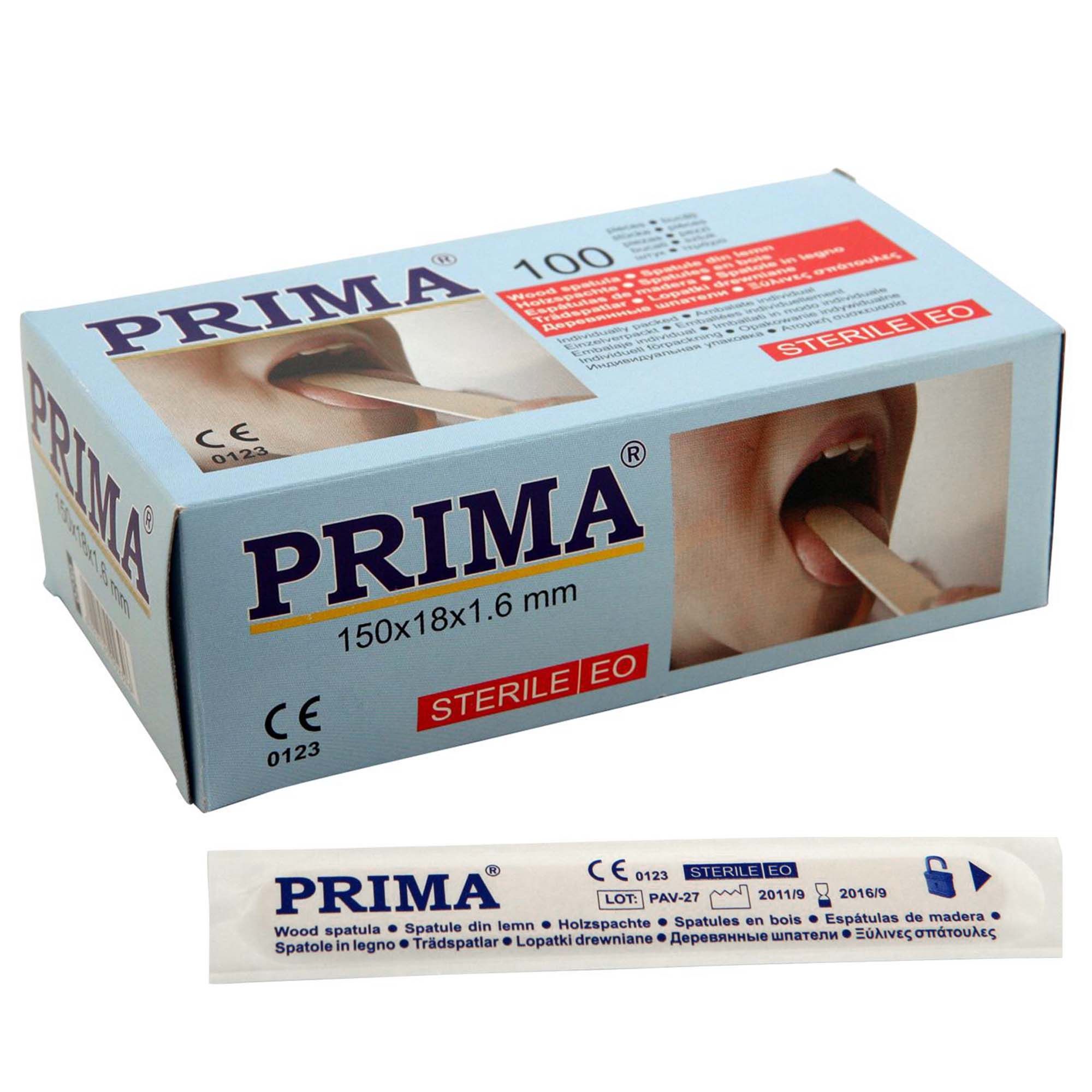Spatule linguale sterile din lemn, 150x18x1.6 mm, PRIMA, 100 bucati