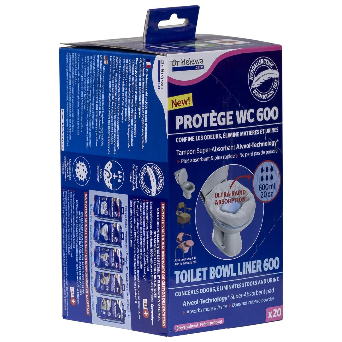 Punga igienica pentru vasul de toaleta cu pad superabsorbant, gel anti-miros, 20 bucati