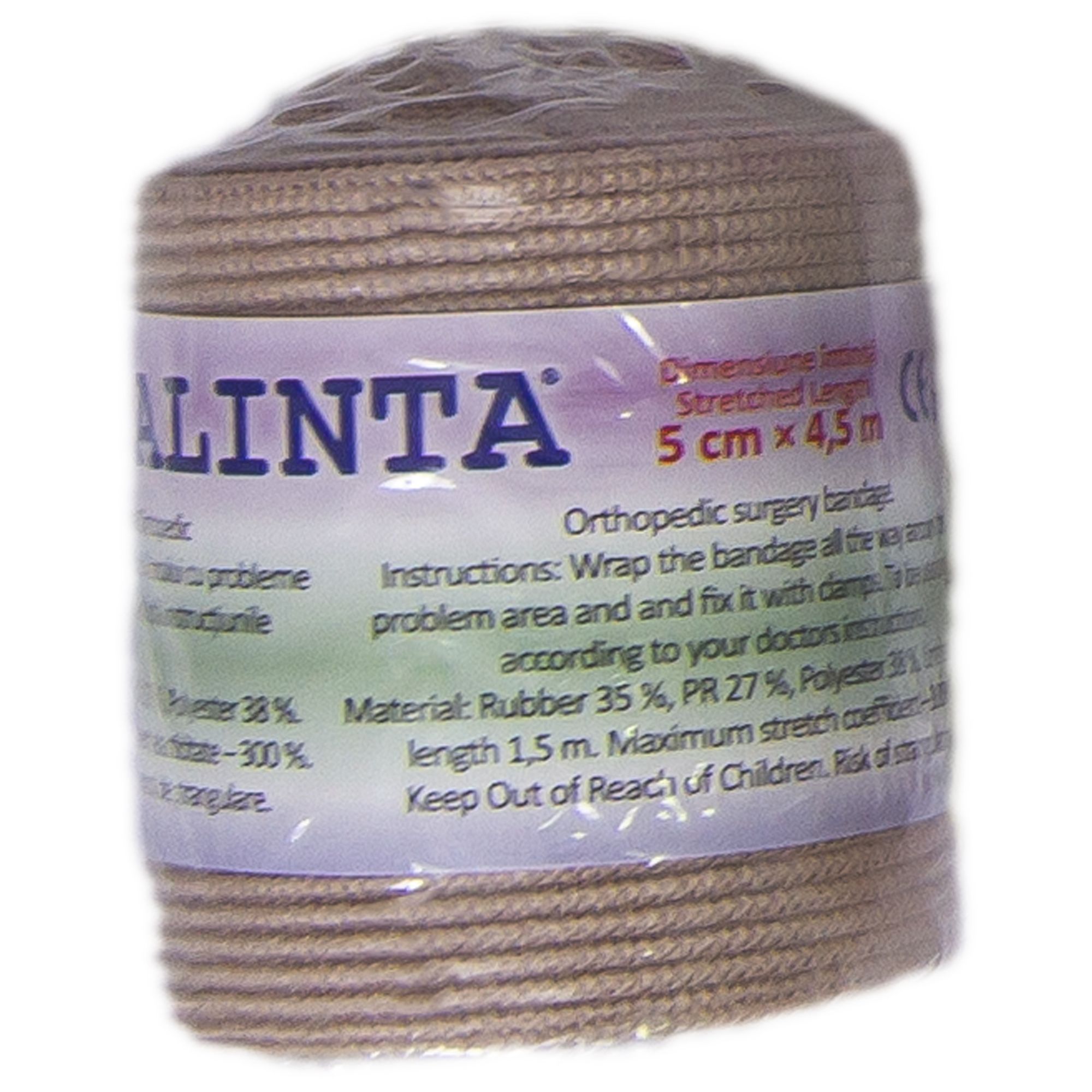 Bandaj Elastic Natur ALINTA 5cmx4.5m - Compresie usoara, cu cleme metalice