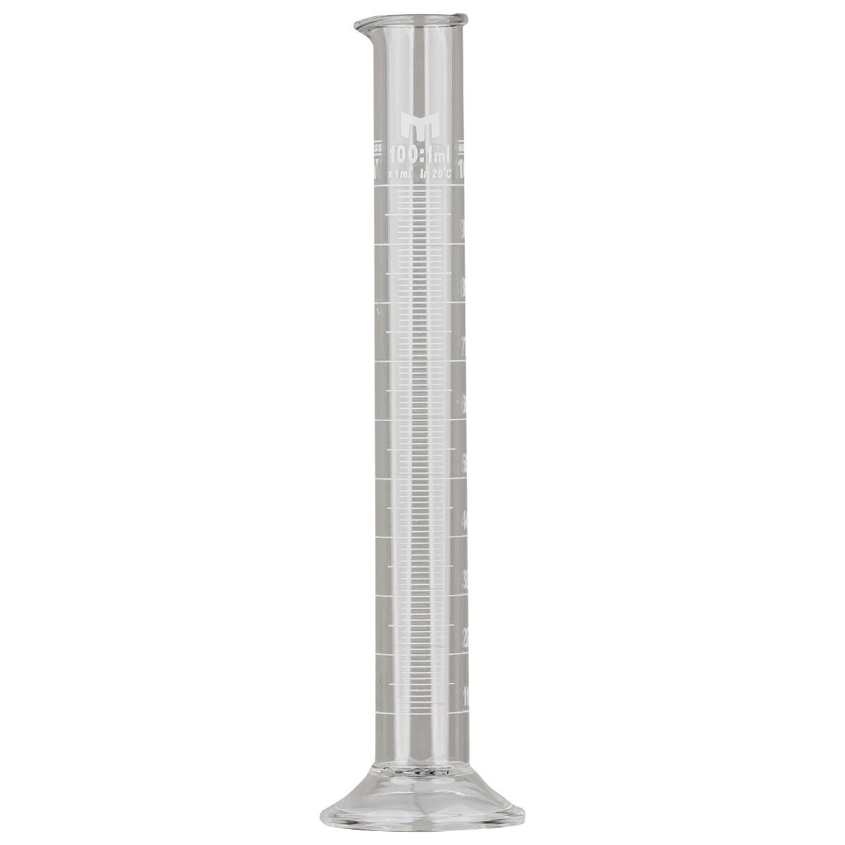 Cilindru gradat Clasa A, 100 ml, din sticla borosilicata, cu cioc de turnare, transparent, pentru laborator