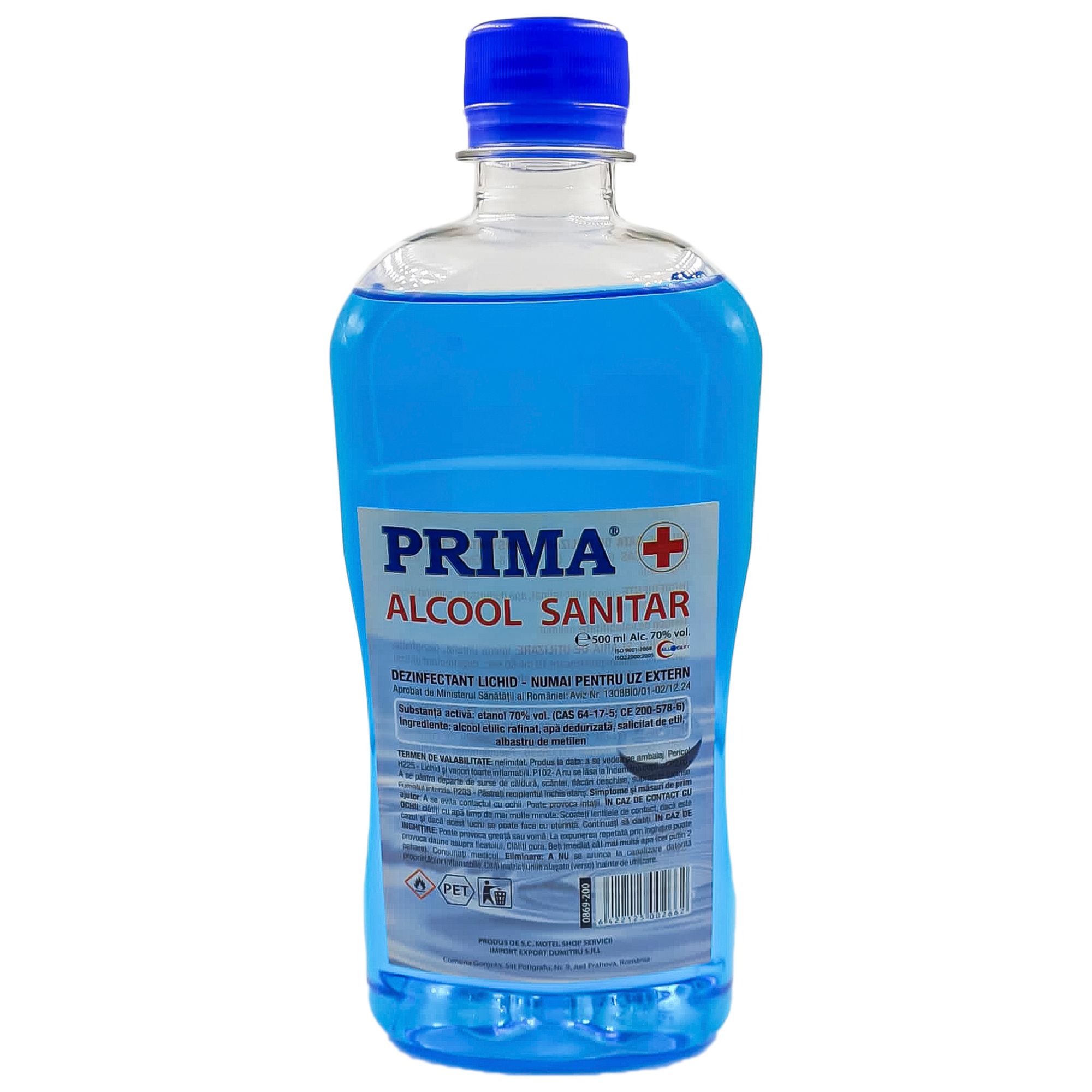Spirt medicinal PRIMA 70% alcool sanitar, 500 ml PET - dezinfectant biocid