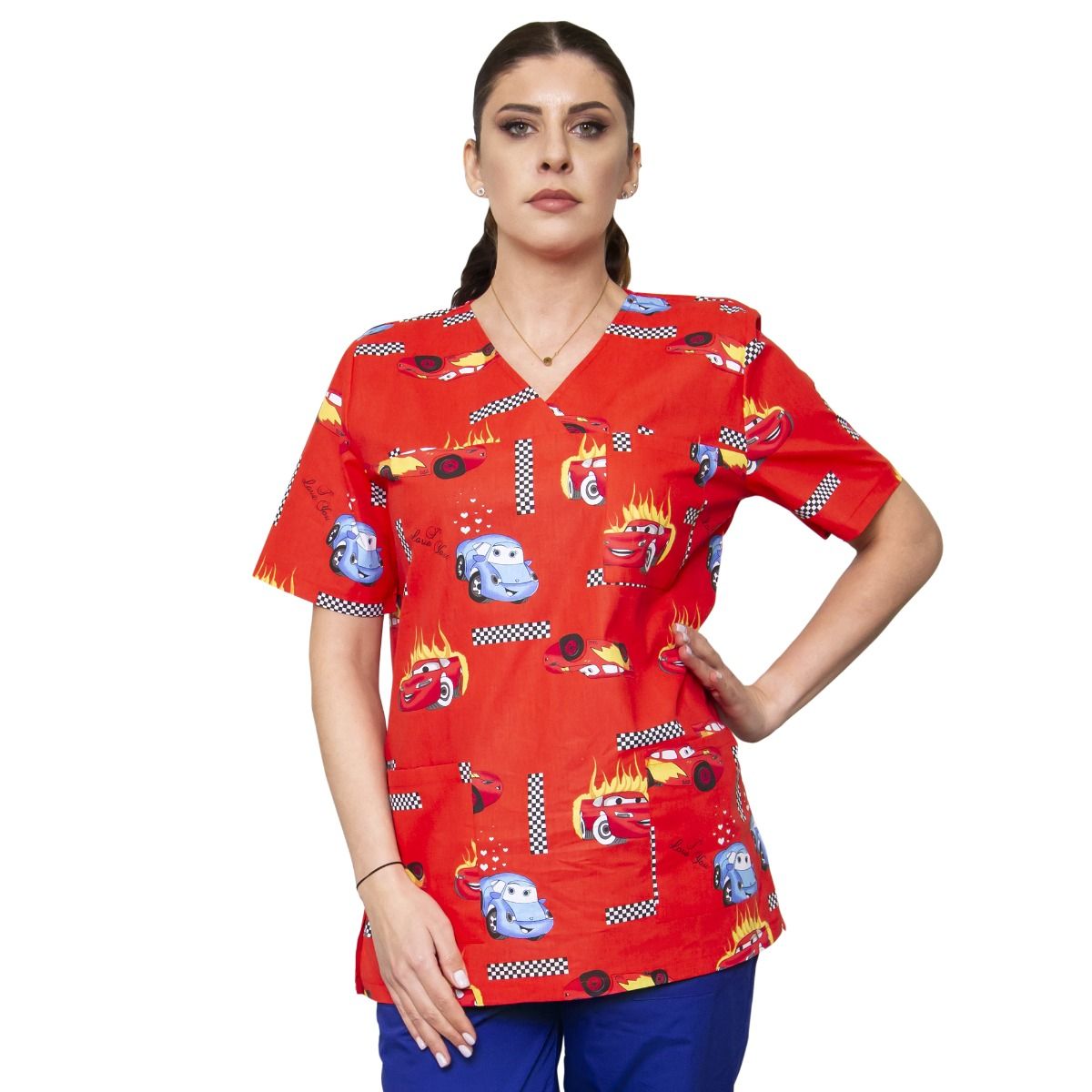 Bluză medicală unisex VED Imprimeu, model pediatric cu masinute