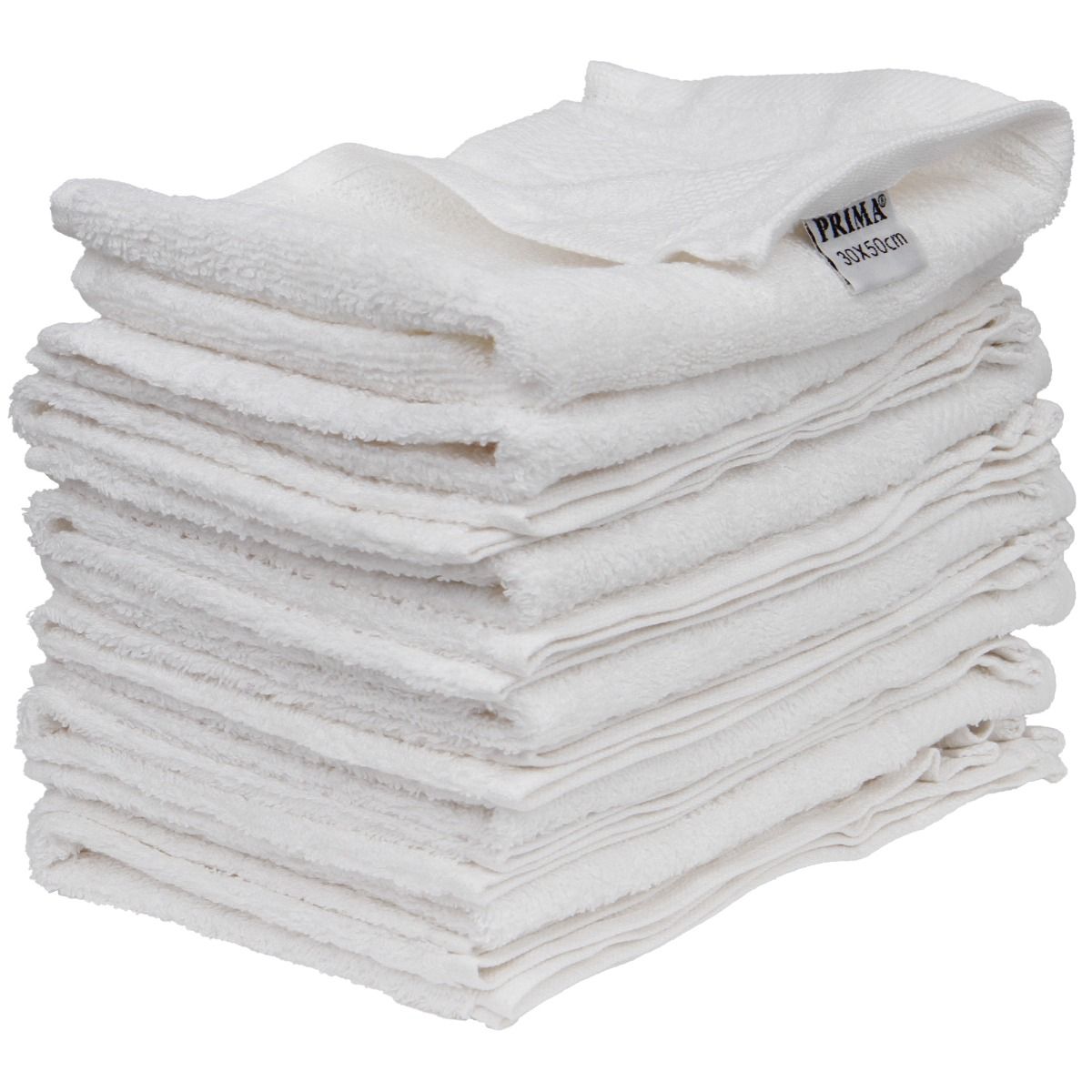 Set 12 prosoape baie, PRIMA, bumbac 100%, 30x50cm, 450g/m2, albe