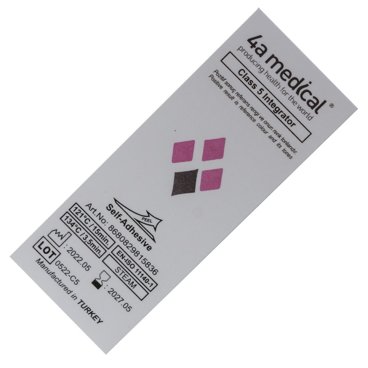 Indicator chimic integrator Clasa 5 pentru sterilizare cu abur, autoadeziv, 250 bucati