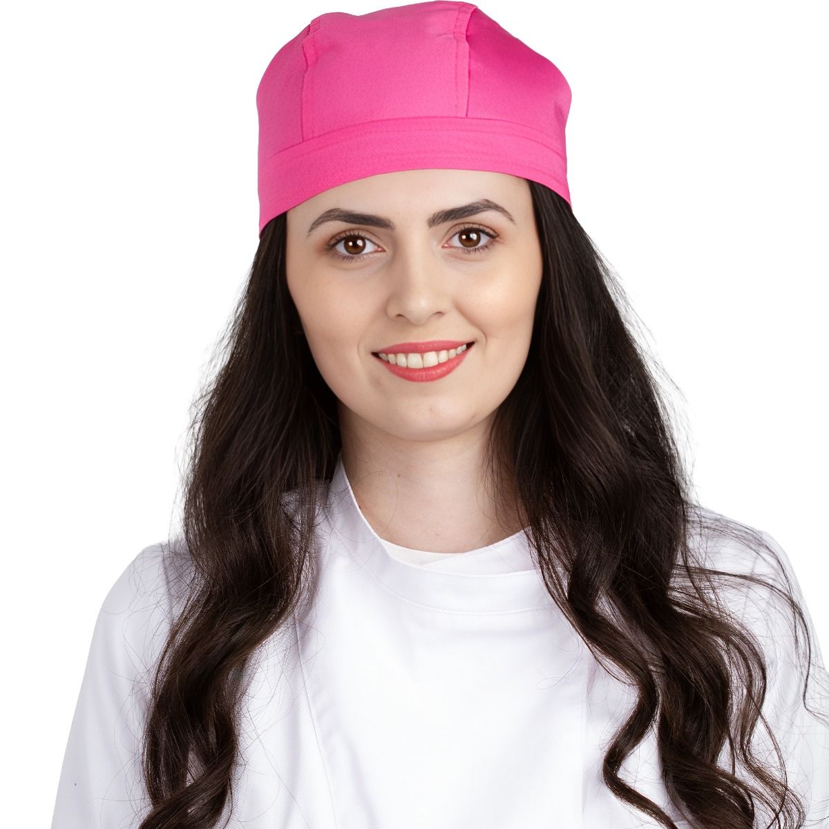 Bonetă medicală modernă, cu legături, tercot 170 g/m², roz închis