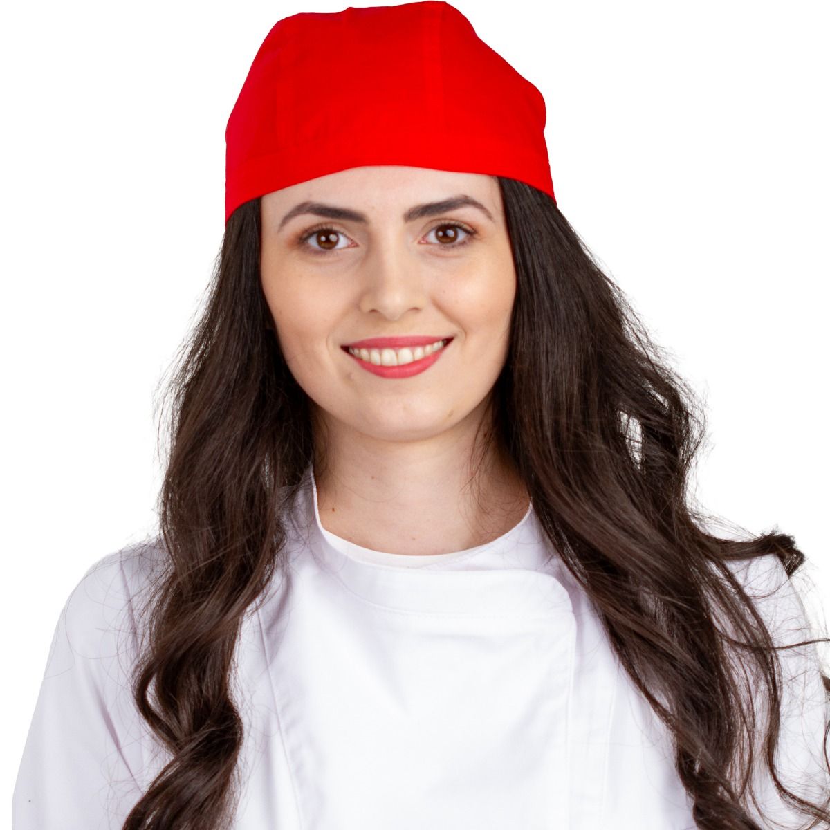 Bonetă medicală modernă, cu legături, tercot 140 g/m², roșie