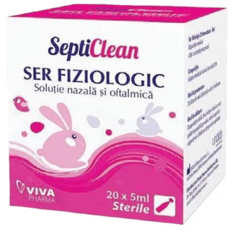 Solutie NaCl 0.9% pentru igiena nazala si oculara, 20 fiole x 5ml