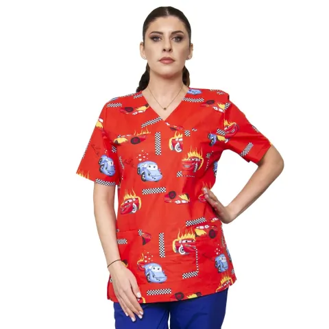 Bluză medicală unisex VED Imprimeu, model pediatric cu masinute