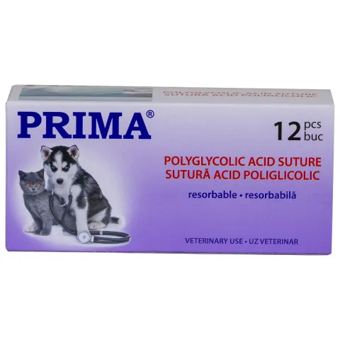 Sutura chirurgicala acid poliglicolic PRIMA 75cm ac rotund 1/2 30mm USP 2/0, uz veterinar, 12 bucati