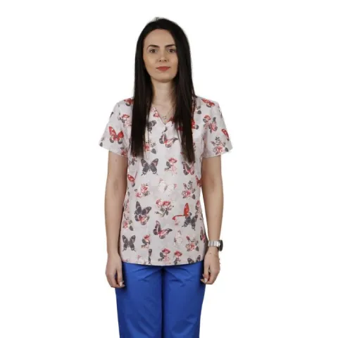 Bluză damă CLARA Imprimeu fluturi și trandafiri