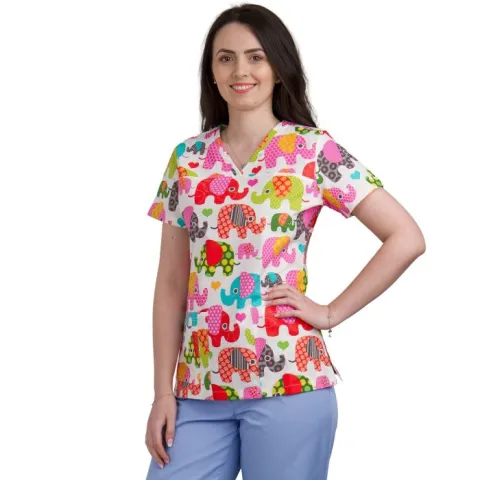 Bluză damă TINA Imprimeu elefanți colorați