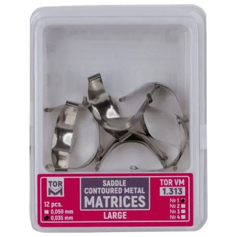 Matrici dentare metalice conturate tip sa, cu bordura, otel inoxidabil, 35 microni, marimi S/M/L, set 12 bucati