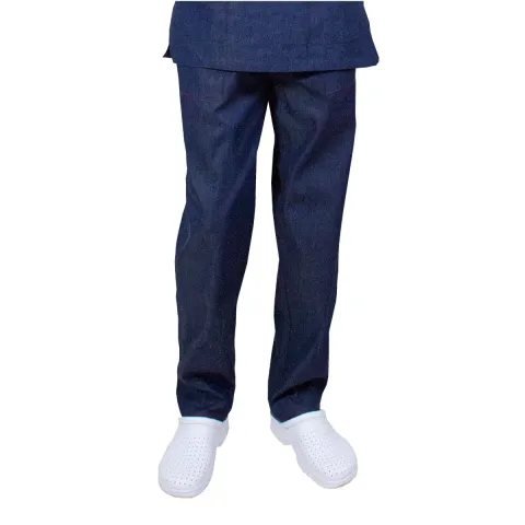 Pantaloni medicali unisex LEO Denim, elastic in talie, 2 buzunare, denim