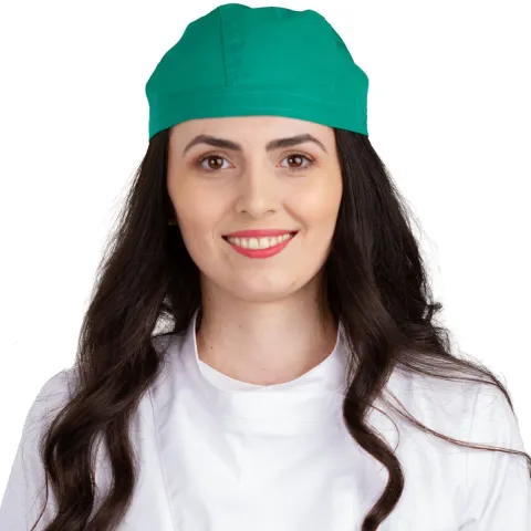 Bonetă medicală modernă, cu legături, tercot 140 g/m², verde închis