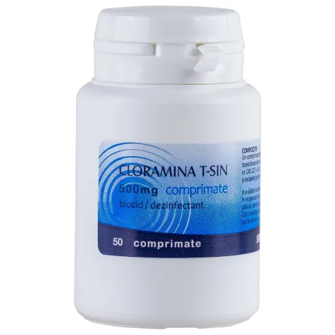 Dezinfectant Cloramina T 500 mg, 50 comprimate, spectru larg, avizat de Ministerul Sanatatii