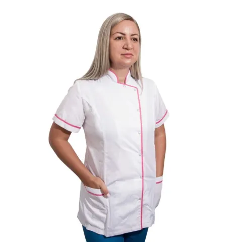 Tunică damă EMA Premium albă cu bordură roz închis