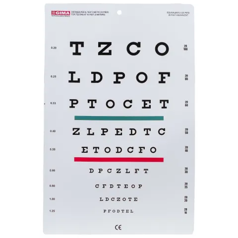 Optotip plansa Snellen 3 m pentru testarea acuitatii vizuale si vederii culorilor, 23 x 35.5 cm